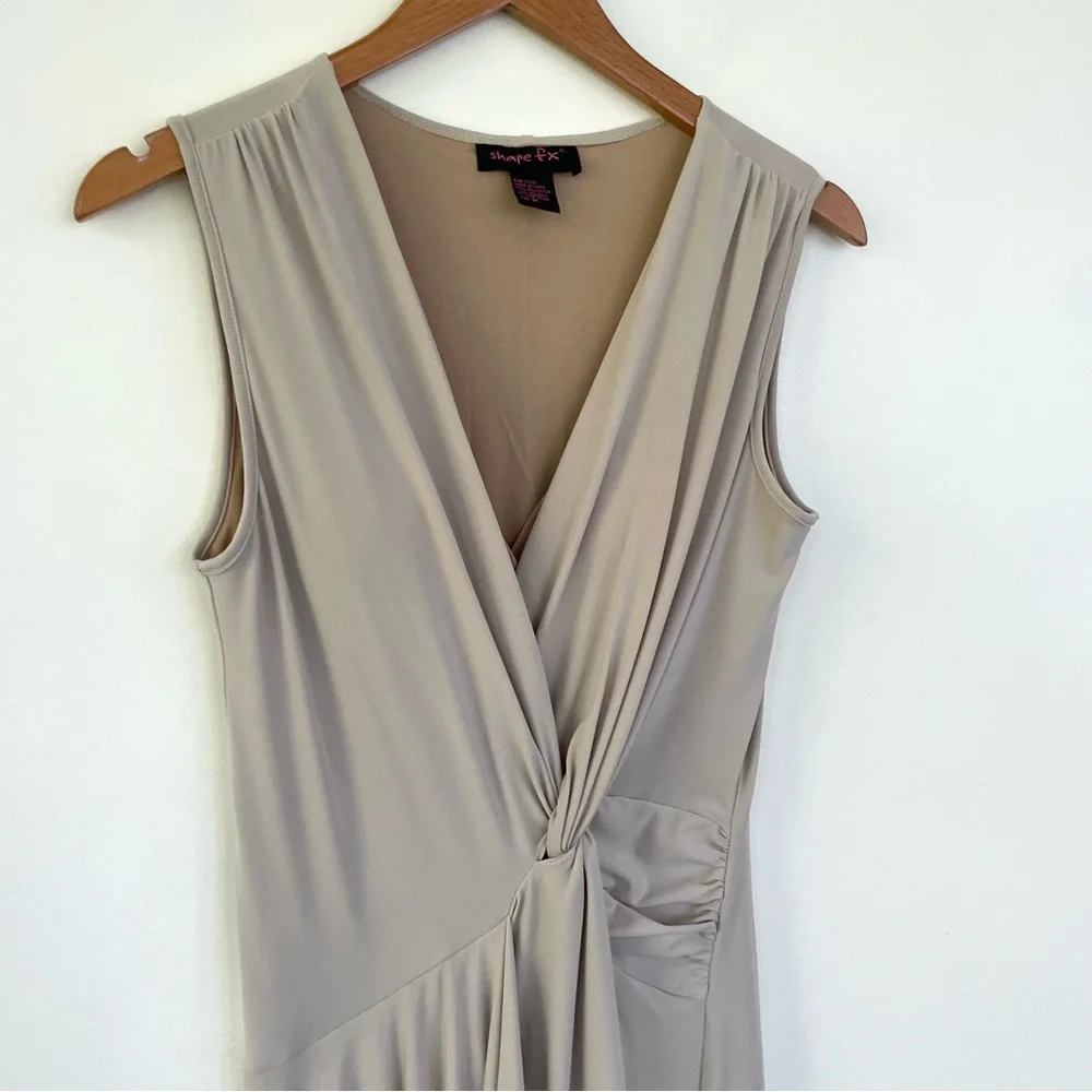 Shape FX Partial Wrap Slimming Dress Nude Cream M Medium Vneck Front Twist